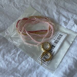 Pink and Gold Beaded Bracelet Set